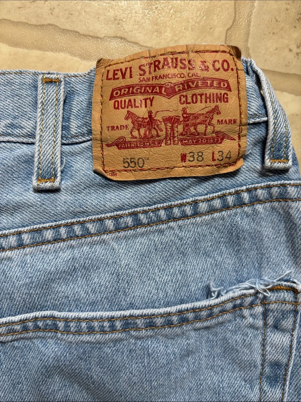 Levi’s 550 Relaxed Fit Distressed Denim *modified into Jean shorts size 38